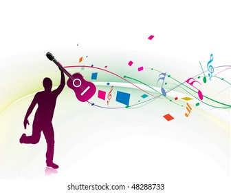 silhouette music men play a guitar with color wave line background, Vector Illustration, No mesh in this Vector