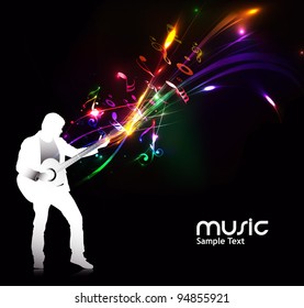 silhouette music men play a guitar with color wave line background, Vector Illustration