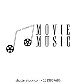 Nota de música de silueta con bandas de tambor de película negativas para el logotipo de la casa de producción de películas Inspiración de diseño
