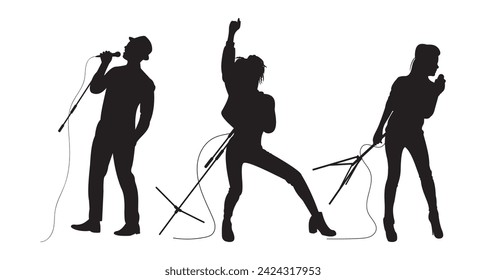 silhouette music. singer man and women, pop jazz rock n roll. vocalist.lead.frontman. isolated white background