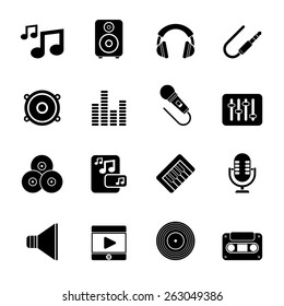 Silhouette Music, sound and audio icons - vector icon set