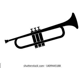 Silhouette music trumpet is vector icon.