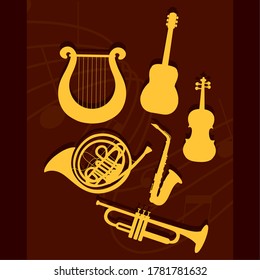 Silhouette of a musical instruments. Music and culture poster - Vector