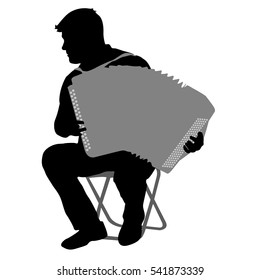 Silhouette musician, accordion player on white background, vector illustration.