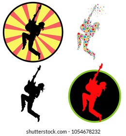 silhouette of a musician with a guitar.Set of four illustrations