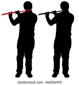 Silhouette of musician playing the flute. Vector illustration.