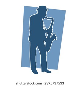 Silhouette of a musician playing saxophone music instrument. 