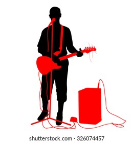 Silhouette musician plays the guitar. Vector illustration.