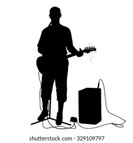 Silhouette musician plays the guitar. Vector illustration.