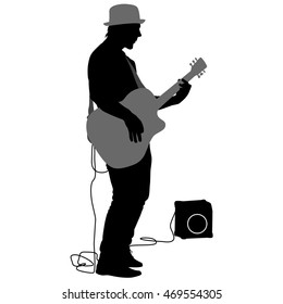 Silhouette musician plays the guitar. Vector illustration.