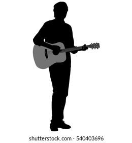 Silhouette musician plays the guitar. Vector illustration.