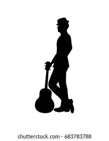 Silhouette musician plays the guitar. Vector illustration.