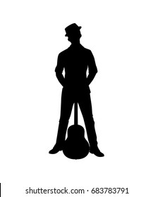 Silhouette musician plays the guitar. Vector illustration.