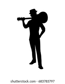 Silhouette musician plays the guitar. Vector illustration.