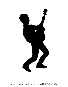 Silhouette musician plays the guitar. Vector illustration.