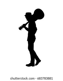 Silhouette musician plays the guitar. Vector illustration.