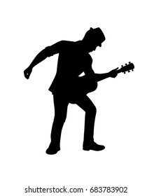 Silhouette musician plays the guitar. Vector illustration.