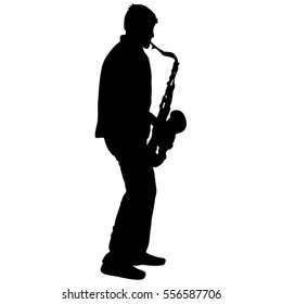 Silhouette Musician Saxophonist Player On White Stock Vector (Royalty ...