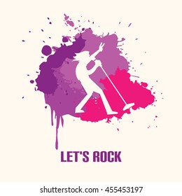 Silhouette musician singer on bright background vector illustration.
