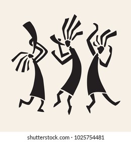 Silhouette of musicians and dancers. Dancing in traditional ethnic style. Vector Illustration