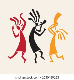 Silhouette of musicians and dancers. Dancing in traditional ethnic style. Vector Illustration