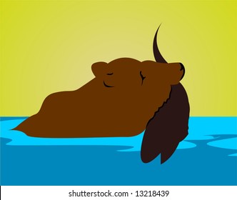 silhouette of a muskrat catching fish	