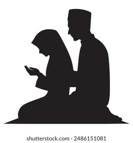 silhouette of muslim couple praying together