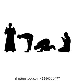 silhouette of muslim man praying, kneeling and praying vector illustration