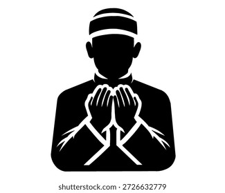 Silhueta de um homem muçulmano rezando, ilustração vetorial, ícone religioso isolado no fundo branco