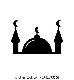 Silhouette of Muslim mosque. Outline religious icon. Black simple illustration of islam, house for prayers with two. Flat isolated vector emblem on white background