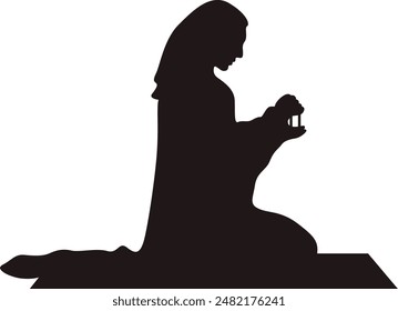 Silhouette of Muslim Pray. Isolated Vector Illustration with Simple Design.