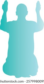 Silhouette of Muslim Pray. Ramadan Kareem Symbol. Vector Illustration in Colorful Design.