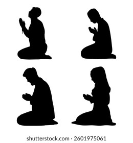 silhouette muslim prayer collection illustration design 