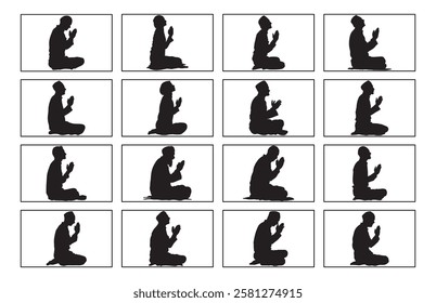 Silhouette of a Muslim praying, Man Muslim Praying Silhouette