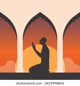 silhouette muslim praying on mosque minimalis design