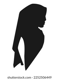 silhouette of muslim woman face with hijab. side view. isolated on white background. black and white vector illustration.