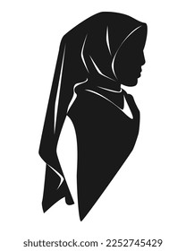 silhouette of muslim woman face with hijab. side view. isolated on white background. black and white vector illustration.