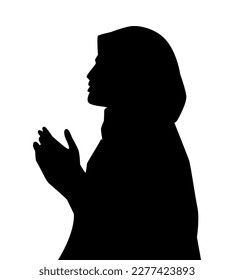 Silhouette der Muschelfrau betend dua. Seitenansicht. Gottesanbetung, Rmadan, Islam, Religion. Vektorgrafik