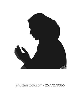 Silhouette of muslim woman praying hands dua or doa amen. side view. concept of ramadan. vector illustration