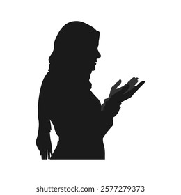 Silhouette of muslim woman praying hands dua or doa amen. side view. concept of worship, ramadan, islam, religion. vector illustration