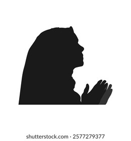 Silhouette of muslim woman praying hands dua or doa amen. side view. concept of worship, ramadan, islam. vector illustration