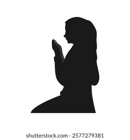 Silhouette of muslim woman praying hands dua or doa amen. side view. concept of religion. vector illustration