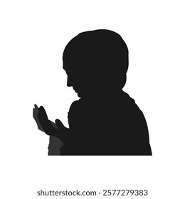 Silhouette of muslim woman praying hands doa amen. side view. concept of ramadan. vector illustration