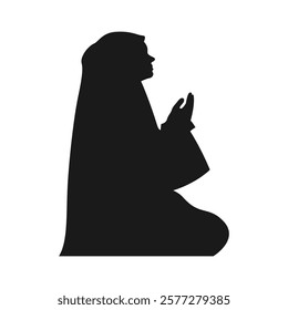 Silhouette of muslim woman praying hands dua or doa amen. side view. concept of worship. vector illustration