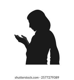 Silhouette of muslim woman praying hands dua or doa amen. side view. concept of worship, islam. vector illustration