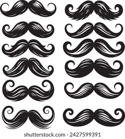 Silhouette of Mustache Vector Illustration Bundle, mustaches bundle black vector illustration