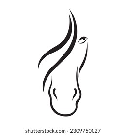 Silhouette of the muzzle of a horse with a mane. The design is suitable for printing logo, icon, symbol, mascot, modern tattoo, stencil, t-shirt and clothing printing. Isolated vector