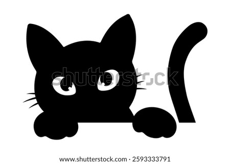 Silhouette of a mysterious cat peeking. Vector illustration