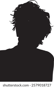 Silhouette of a Mysterious Person with Messy Hair – Black and White Isolated Shadow Profile for Artistic, Conceptual, and Abstract Design