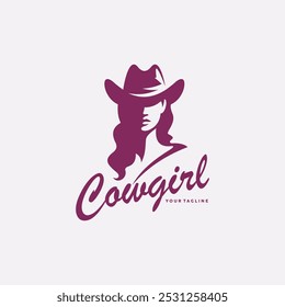 Silhouette of Mysterious Woman Wearing a Cowboy Hat, Cowgirl silhouette logo vector illustration